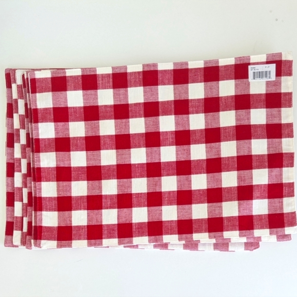 Alsace Red White Gingham Fabric Placemats Set 7 French Country Cotton Backing